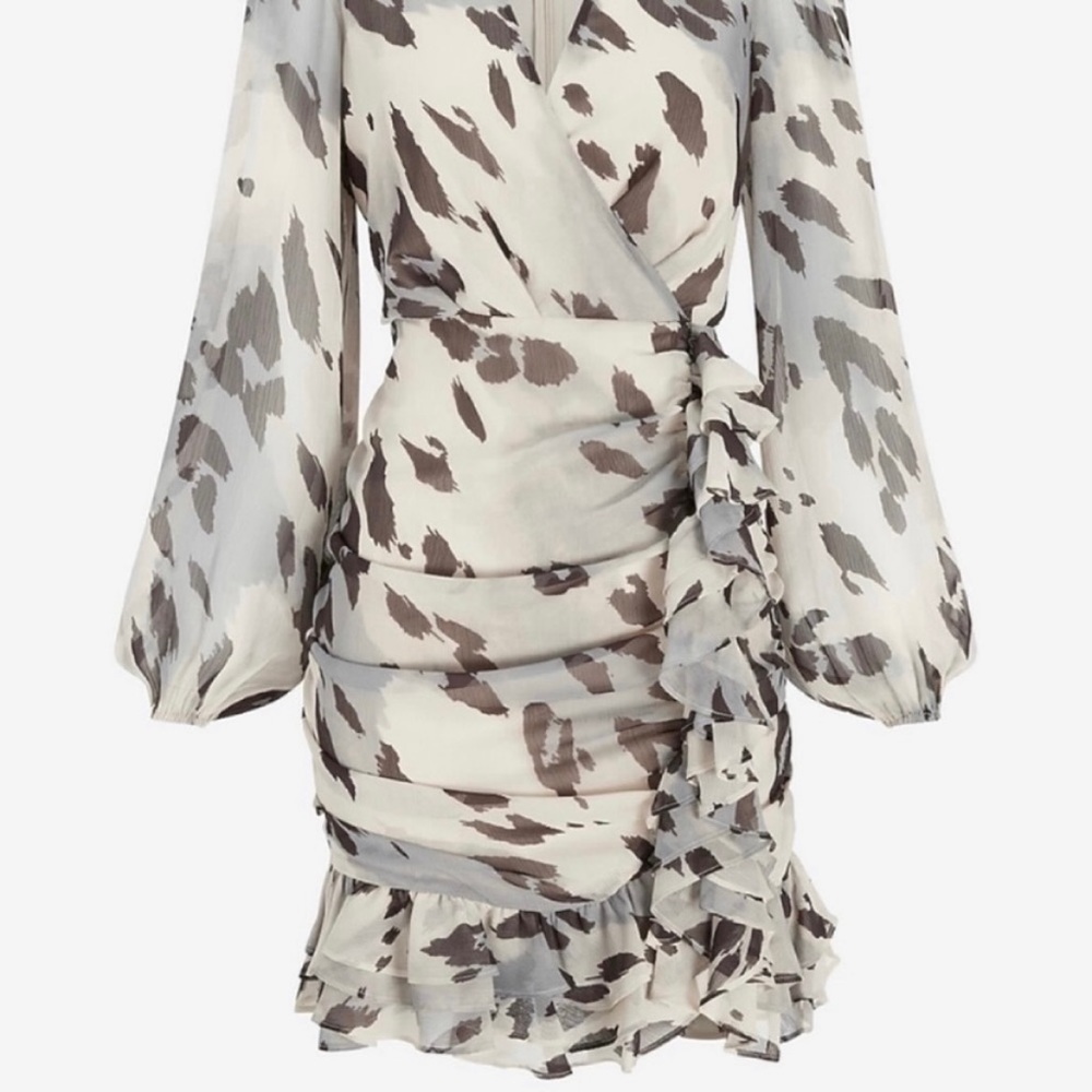 Cheetah Print Faux Wrap Ruffle Mini Dress - Picture 4 of 7